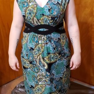 Decorative Blue Dress with Black Belt
